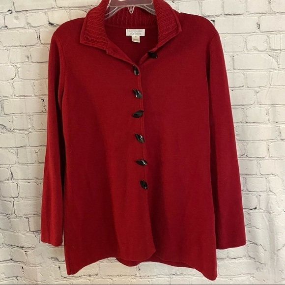 Christopher & Banks Red Button Down Sweater Size M - Picture 2 of 8
